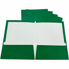 Business Source Letter Pocket Folder 8 1/2" x 11" - 100 Sheets Capacity - 2 Internal Pocket(s) - Card Paper - Green - Durable, Laminated, Die-cut - 25 / Box
