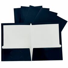 Business Source Letter Pocket Folder 8 1/2" x 11" - 100 Sheets Capacity - 2 Internal Pocket(s) - Card Paper - Navy - Durable, Laminated, Die-cut - 25 / Box