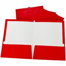 Business Source Letter Pocket Folder 8 1/2" x 11" - 100 Sheets Capacity - 2 Internal Pocket(s) - Card Paper - Red - Durable, Laminated, Die-cut - 25 / Box