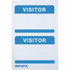 SICURIX Visitor Adhesive Badges 2 Per Sheet 100 Pack White 3 1/2" Width x 2 1/4" Length - Removable Adhesive - Rectangle - Inkjet, Laser - White, Blue - Self-adhesive, Easy Peel - 2 / Sheet - 100 / Box