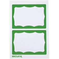 SICURIX Green Border Adhesive Badges 2 Per Sheet 100 Pack White 3 1/2" Width x 2 1/4" Length - Inkjet, Laser - White - Green Border - Self-adhesive, Removable, Easy Peel - 2 / Sheet - 100 / Box