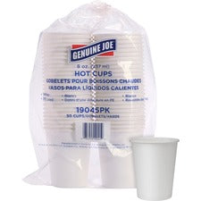 Genuine Joe 8 oz Disposable Hot Cups 8 fl oz - White - Polyurethane - Hot Drink, Beverage - 50/Pack - 20 / Carton