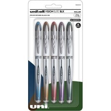 uniball&#8482; Vision Elite BLX Rollerball Pens 0.8 mm Bold Pen Point - Brown/Black, Black/Blue, Green/Black, Black/Red, Violet/Black Ink - Pigment-based - 5 / Pack