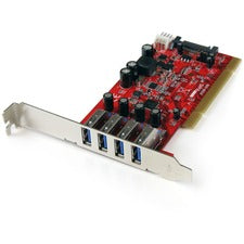 StarTech.com 4 Port PCI SuperSpeed (5Gbps) USB 3.0 Adapter Card with SATA / SP4 Power PCI-X - Plug-in Card - 4 USB Port(s) - 1 SATA Port(s) - UASP Support - PC - TAA Compliant