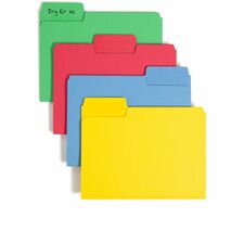 Smead SuperTab 1/3 Tab Cut Letter Recycled Top Tab File Folder 8 1/2" x 11" - Top Tab Location - Assorted Tab Position - 11 pt. - 1 Plys - Blue, Red, Green, Yellow - Durable - 10% Paper Recycled - 24 / Pack