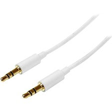 StarTech.com 1m White Slim 3.5mm Stereo Audio Cable - Male to Male 3.28 ft Mini-phone Audio Cable for Audio Device, iPod, iPhone, iPad - First End: 1 x Mini-phone Stereo Audio - Male - Second End: 1 x Mini-phone Stereo Audio - Male - White - 1 Each