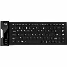 Adesso Antimicrobial Waterproof Flex Keyboard (Mini Size) Cable Connectivity - USB Interface - 87 Key(s) - Media Player, Internet, Email Hot Key(s) - English (US) - QWERTY Layout - Computer - PC, Windows - Industrial Silicon Rubber Keyswitch - Black
