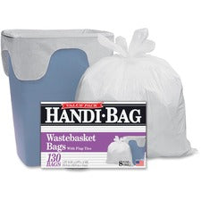 Berry Handi-Bag Wastebasket Bags Small Size - 8 gal Capacity - 24" Length x 21.50" Width x 0.60 mil (15 Micron) Thickness - White - Hexene Resin - Home, Office - 130 / Box