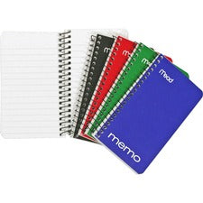 Mead Wirebound Memo Notebook 60 Sheets - Wire Bound - 15 lb Basis Weight - 3" x 5" Sheet Size - White Paper - Black Binding - Assorted Cardboard, Nylon Cover - Stiff-back - 1 Each