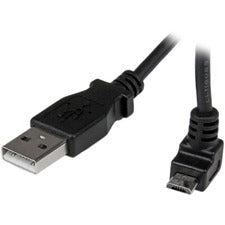 StarTech.com 1m Micro USB Cable - A to Up Angle Micro B 3.28 ft USB/USB Micro-B Data Transfer Cable for Smartphone, Digital Camera, Portable Hard Drive, Tablet PC, PC, MAC - First End: 1 x 4-pin USB 2.0 Type A - Male - Second End: 1 x 5-pin Micro USB 2.0