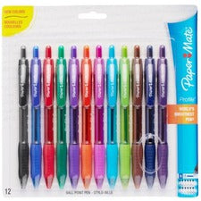Paper Mate Profile Ballpoint Pen 1.4 mm Bold Pen Point - Refillable - Retractable - Black, Blue, Green, Brown, Lime, Magenta, Navy, Orange, Purple, Turquoise, Violet Ink - Turquoise Barrel - 12 / Pack
