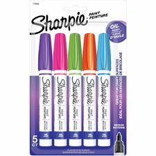 Sharpie Oil-Based Paint Marker - Medium Point Medium Marker Point - Aqua, Orange, Lime Green, Pink, Purple Ink - Oil Based - 5 / Pack