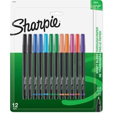 Sharpie Pen - Fine Point Fine Pen Point - Black, Blue, Turquoise, Green, Clover, Orange, Hot Pink, Red, Purple, Coral Ink - Black Barrel - 12 / Pack