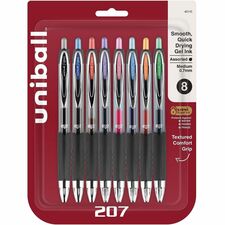 uniball&#8482; 207 Gel Pen 0.7 mm Medium Conical Pen Point - Refillable - Retractable - Black, Blue, Green, Light Blue, Orange, Pink, Purple, Red Ink - Pigment-based - 8 / Set