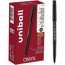 uniball&#8482; Onyx Rollerball Pens 0.5 mm Micro Conical Pen Point - Black Ink - Dye-based - Matte Black Barrel - Metal Tip - 1 Dozen