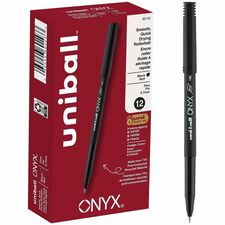 uniball&#8482; Onyx Rollerball Pens 0.7 mm Fine Conical Pen Point - Black Ink - Dye-based - Matte Black Barrel - Metal Tip - 1 Dozen