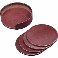 Dacasso Leather Coasters - Set of 4 with Holder 4 Coaster of 4" Diameter - Round - Mocha - Top Grain Leather, Felt - 1Each