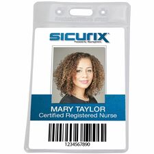 SICURIX Badge Holder Horizontal - 3.5" Height x 2.5" Width - Vinyl - Clear - 50 / Pack