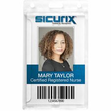 SICURIX Badge Holder Support 2.50" x 3.50" Media - Vertical - Polycarbonate - Clear - Thumb Cut - 25 / Pack