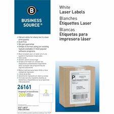 Business Source Shipping Labels 5 1/2" Width x 8 1/2" Length - Permanent Adhesive - Rectangle - Laser, Inkjet - White - Lignin-free, Jam-free, Smudge Resistant - 2 / Sheet - 100 Total Sheets - 200 / Box