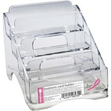 Officemate Officemate Pink Ribbon Four Tier Business Card Holder (08930) 4" Height x 3.8" Width x 4" Depth - Plastic - Clear - 1 Each