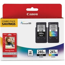 Canon PG-240XL/CL-241XL/GP-502 Original High Yield Inkjet Ink Cartridge/Paper Kit - Combo Pack - Black, Tri-color - 2 / Pack Inkjet - High Yield - 2 / Pack