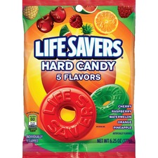 Wrigley LifeSavers 5 Flavors Hard Candies Cherry, Raspberry, Watermelon, Orange, Pineapple - Individually Wrapped - 6.25 oz - 1 Bag