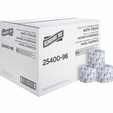 Genuine Joe 2-ply Standard Bath Tissue Rolls 2 Ply - 3" Width x 4" Length - 400 Sheets/Roll - 1.63" Core - White - 96 / Carton