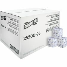 Genuine Joe 2-ply Standard Bath Tissue Rolls 2 Ply - 4" Width x 3.20" Length - 500 Sheets/Roll - 1 5/8" Core - White - 96 Box