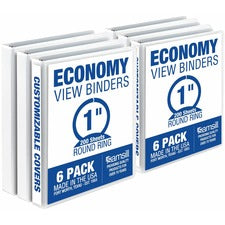 Samsill Economy View Binder 1" Binder Capacity - 200 Sheet Capacity - 3 Ring(s) - Fastener(s): Round Ring - Polypropylene, Chipboard, Plastic - White - 4.02 lb - Recycled - Customizable Spine/Cover, Clear Overlay, Non-stick, Non-glare - 6 / Carton