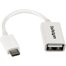 StarTech.com 5in White Micro USB to USB OTG Host Adapter M/F 1 x 4-pin USB 2.0 Type A - Female - 1 x 5-pin Micro USB 2.0 Type B - Male - Nickel Connector - White - 1 Each
