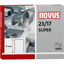 Novus 23/17 Super Heavy Duty Staples 43/64" Leg - Silver - Steel - 1000 / Carton