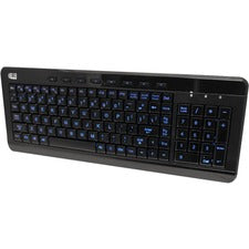 Adesso 3-Color Illuminated Compact Multimedia Keyboard Cable Connectivity - USB Interface - Backlight On/Off, Play/Pause, Mute, Volume Down, Volume Up, Illumination Key, Adjustable Brightness, Windows Key Hot Key(s) - English, French - Windows - Membrane