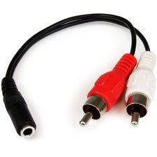 StarTech.com 6in Stereo Audio Cable - 3.5mm Female to 2x RCA Male 6" Mini-phone/RCA Audio Cable for Audio Device, iPod, MP3 Player - First End: 1 x Mini-phone Stereo Audio - Female - Second End: 2 x RCA Stereo Audio - Male - Nickel Plated Connector - Blac