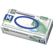Medline Professional Series Aloetouch Gloves 5.9 mil Thickness x 9.50" Glove Length - Medium Size - Green - Latex-free, Non-sterile, Textured - For Laboratory Application - 100 / Box