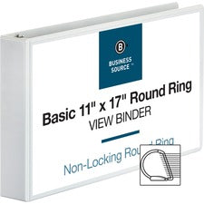 Business Source Tabloid-size Round Ring Reference Binder 2" Binder Capacity - Tabloid - 11" x 17" Sheet Size - Fastener(s): Round Ring - White - Recycled - Durable, Clear Overlay - 1 Each