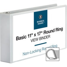 Business Source Tabloid-size Round Ring Reference Binder 3" Binder Capacity - Tabloid - 11" x 17" Sheet Size - Fastener(s): Round Ring - White - Recycled - Durable, Clear Overlay - 1 Each