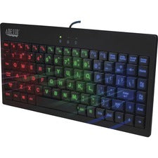 Adesso 3-Color Illuminated Mini Keyboard Cable Connectivity - USB Interface - 87 Key(s) - English (US) - Point of Sale (POS), Kiosk - Windows - Membrane Keyswitch - Black