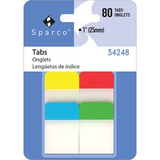 Sparco 1" Durable Tabs Write-on Tab(s) - 1" Tab Height - Assorted Tab(s) - Durable, Tear Resistant, Curl Resistant, Repositionable, Removable - 80 / Pack