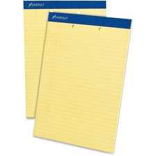 Ampad Writing Pad 50 Sheets - Stapled - 0.34" Ruled - 15 lb Basis Weight - Letter - 8 1/2" x 11" Sheet Size x 8.5" Width x 11.8" Length - Canary Yellow Paper - Dark Blue Binding - Micro Perforated, Sturdy Back, Chipboard Backing, Tear Resistant - 1 Dozen