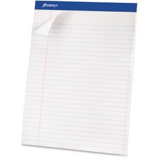 Ampad Basic Perforated Writing Pads 50 Sheets - Stapled - 0.34" Ruled - 15 lb Basis Weight - 8 1/2" x 11 3/4" Sheet Size - White Paper - White Cover - Sturdy Back, Header Strip, Micro Perforated, Chipboard Backing - 1 Dozen