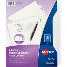 Avery&reg; Big Tab Write & Erase Dividers 5 x Divider(s) - Write-on Tab(s) - 5 - 5 Tab(s)/Set - 8.5" Divider Width x 11" Divider Length - 3 Hole Punched - White Plastic Divider - White Plastic Tab(s) - 5 / Set