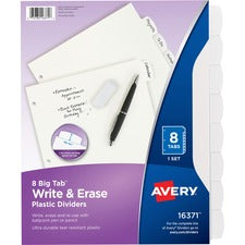 Avery&reg; Big Tab Write & Erase Dividers 8 x Divider(s) - Write-on Tab(s) - 8 - 8 Tab(s)/Set - 8.5" Divider Width x 11" Divider Length - 3 Hole Punched - White Plastic Divider - White Plastic Tab(s) - 8 / Set