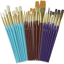 Creativity Street Deluxe Brush Assortment Natural Wood Handle - Aluminum Ferrule - 24 / Set