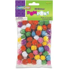 Creativity Street 1/2" Glitter PomPons Art, Craft, Decoration, Jewelry, ClassRoom Project - 80 Piece(s) x 0.5" Diameter - Assorted - Acrylic - 80 / Pack