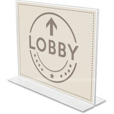 Deflecto Anti-Glare Double-sided Sign Holder Landscape - 8.7" Height x 11.1" Width x 3.3" Depth - Acrylic - Clear - Anti-glare, Scratch Resistant, Durable, Double-sided, Heavy Duty - 1 Each