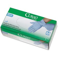 Curad Powder-free Nitrile Disposable Exam Gloves 9.50" Glove Length - Medium Size - Full-Textured Design - Blue - Latex-free, Non-sterile, Chemical Resistant - For Medical - 150 / Box