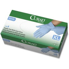 Curad Powder-free Nitrile Disposable Exam Gloves 9.50" Glove Length - X-Large Size - Full-Textured Design - Blue - Latex-free, Non-sterile, Chemical Resistant - For Medical - 130 / Box