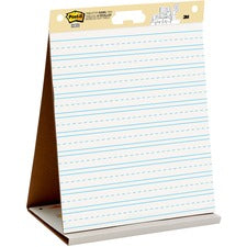 Post-it&reg; Tabletop Easel Pad with Primary Lines 20 Sheets - Stapled - Primary Blue Margin - 18.50 lb Basis Weight - 20" x 23" Sheet Size - White Paper - Cardboard Cover - Self-stick, Built-in Stand, Foldable, Bleed Resistant, Repositionable, Refillable
