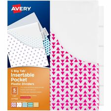 Avery&reg; Big Tab Insertable Plastic Pocket Dividers 1 x Divider(s) - 5 Tab(s) - 5 Tab(s)/Set - 9.3" Divider Width x 11.25" Divider Length - 3 Hole Punched - Multicolor Plastic Divider - Clear Plastic Tab(s) - Hole-punched, Customizable, Sturdy, Durable,